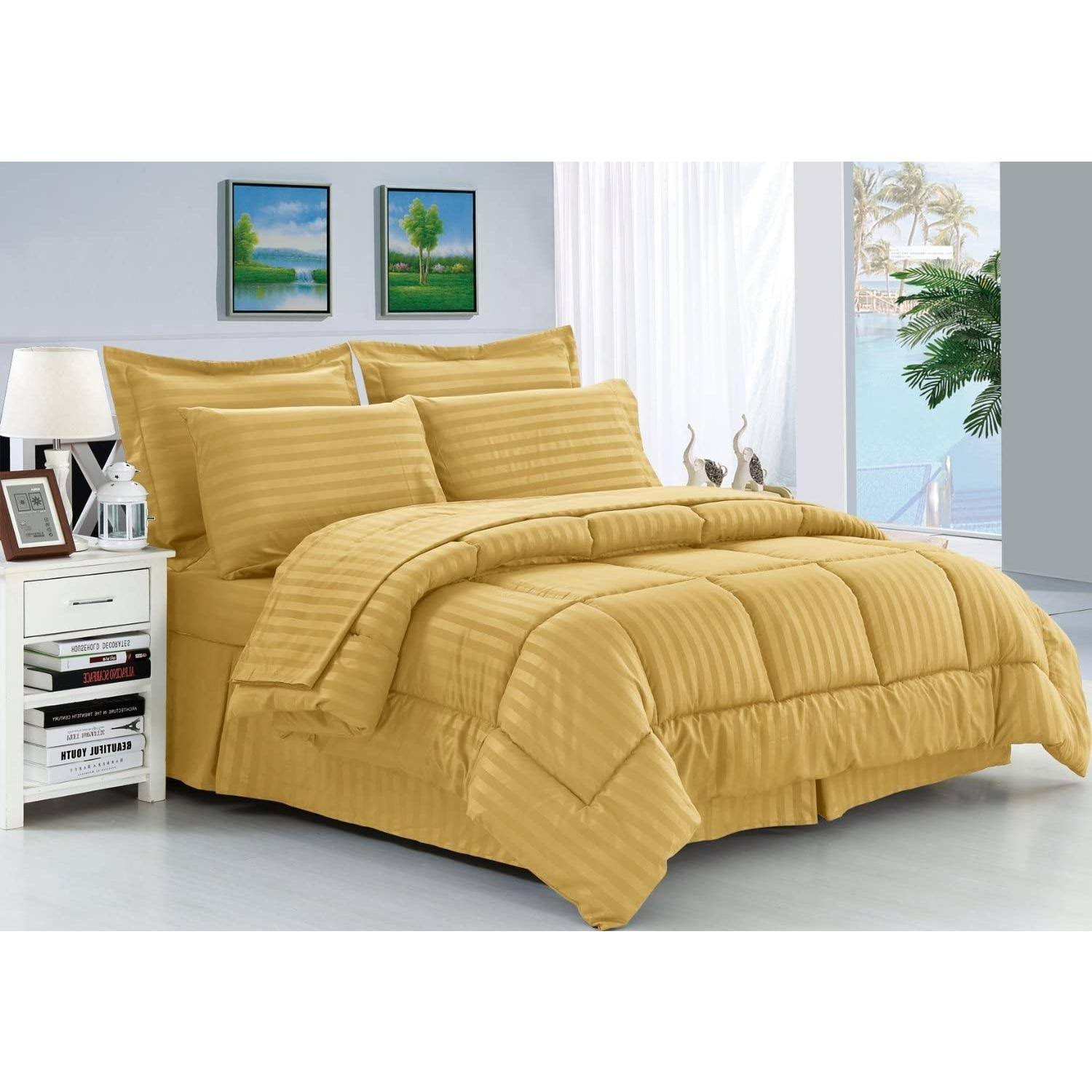 Linen Gold Microfiber Eight Piece Comforter Set King Wgl