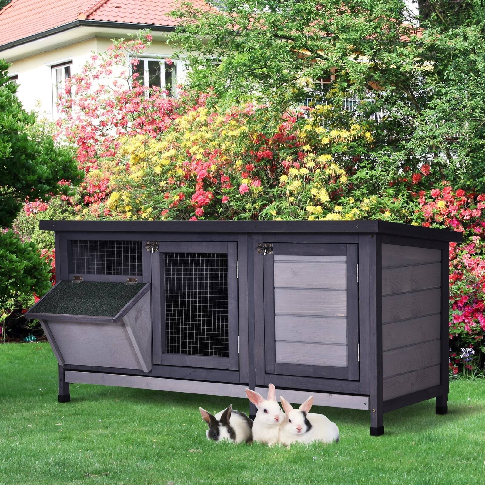 Pawhut Wooden Outdoor Bunny Rabbit Hutch With Large Customizable Run