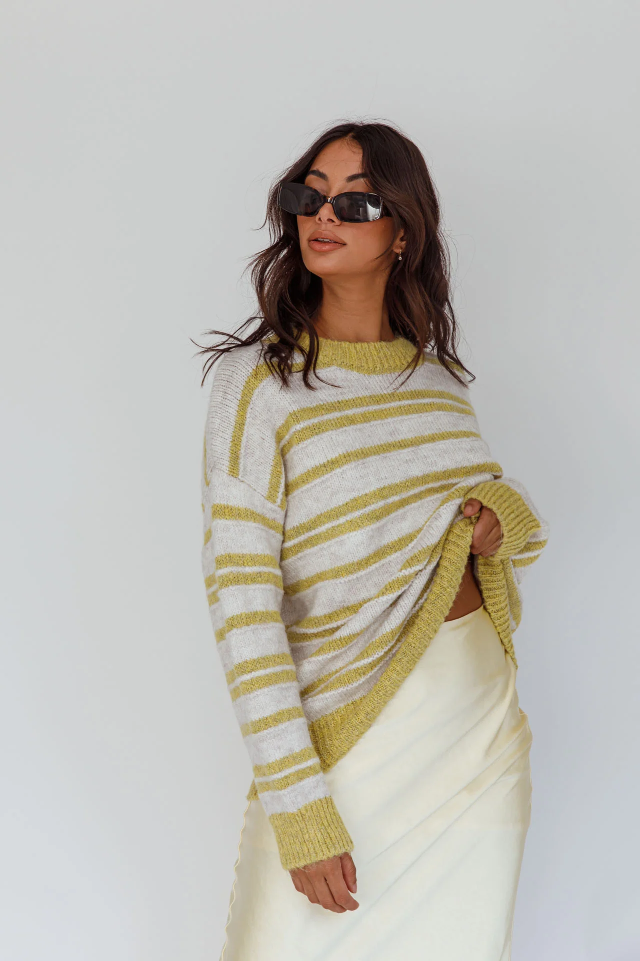 Jona Relaxed Knit Sweater Striped Beige