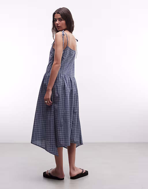 COLLUSION tie side asymmetric maxi dress in blue plaid