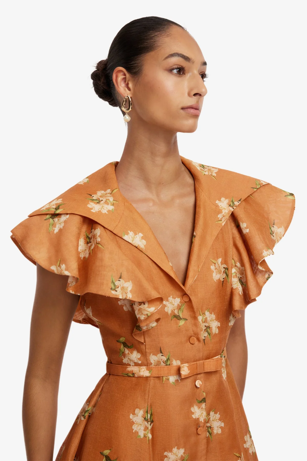 Isla Mini Dress - Lily Print in Ochre
