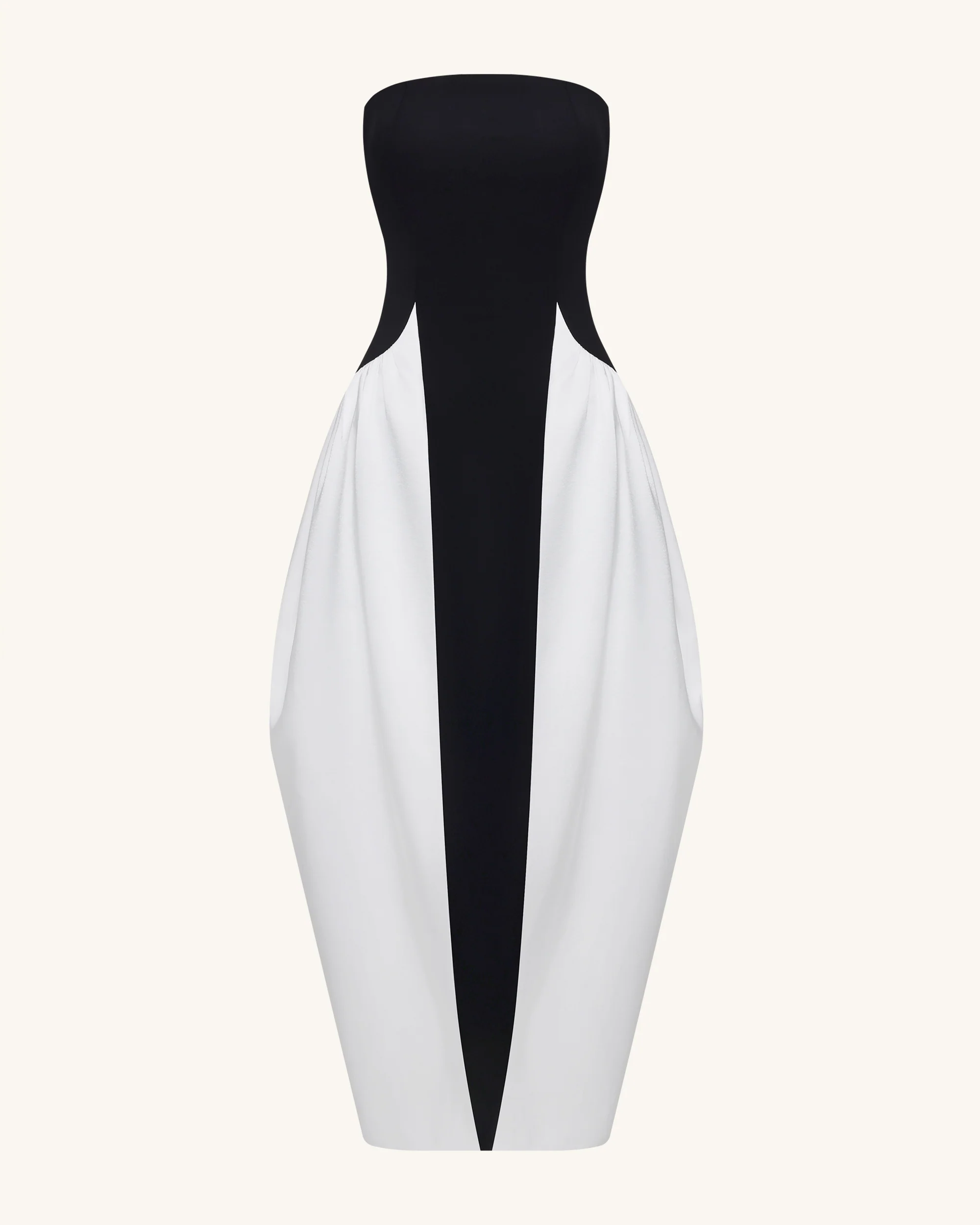 Monochrome Paneled Strapless Sculptural Maxi Dress - Black - FASHION NOB