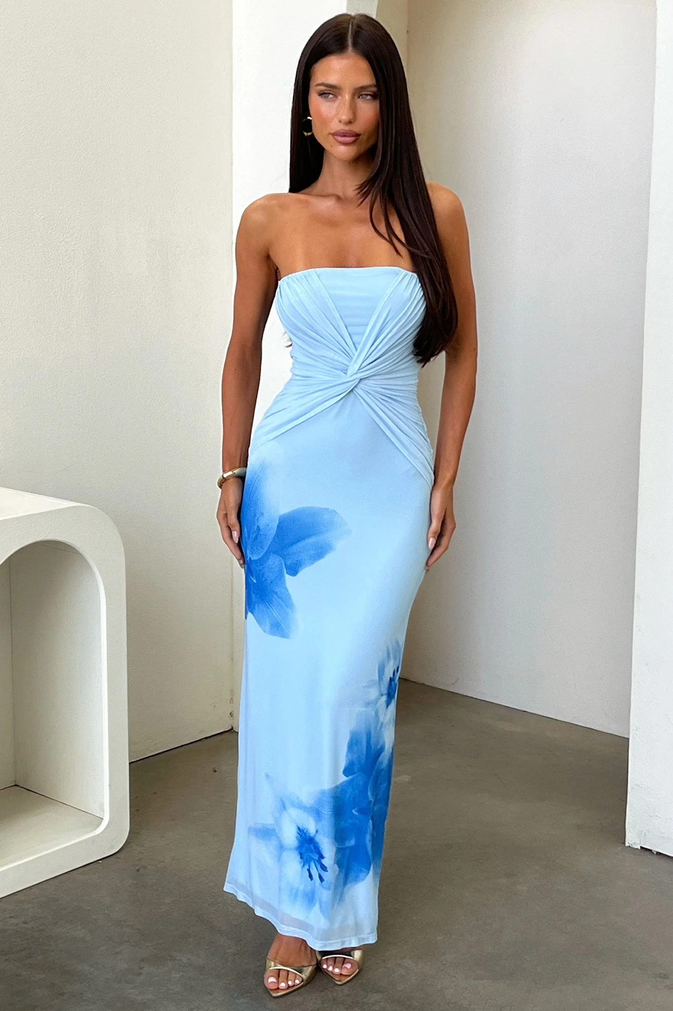 Lennen Strapless Mesh Maxi Dress - Blue - luluinthesky