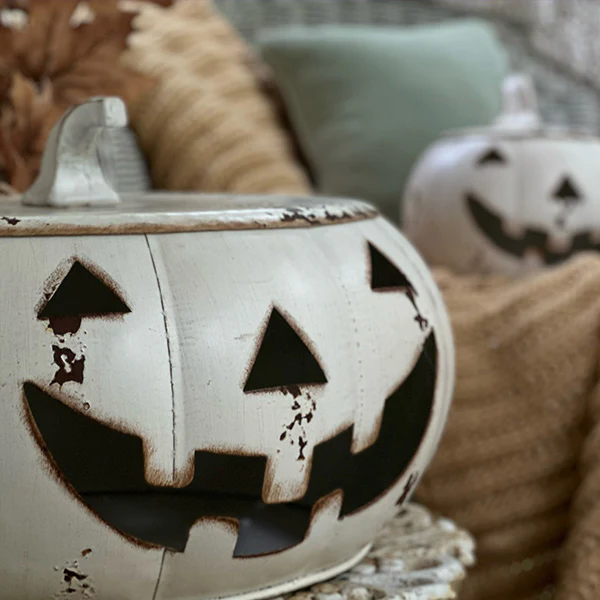 Huge Chippy Metal Jack O Lanterns, Set of Three