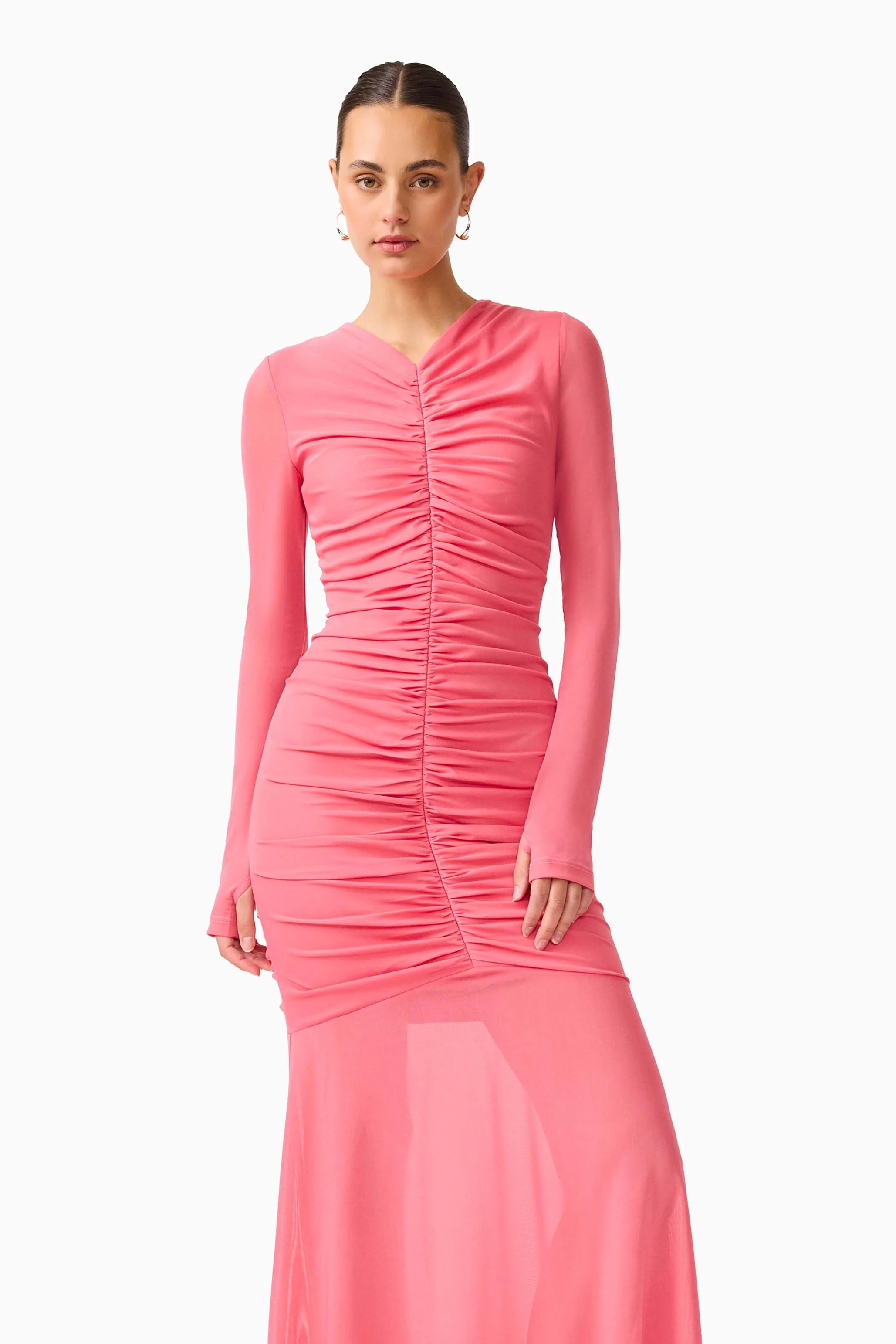 CURAAE Cleo Long Sleeve Maxi Dress in Pink