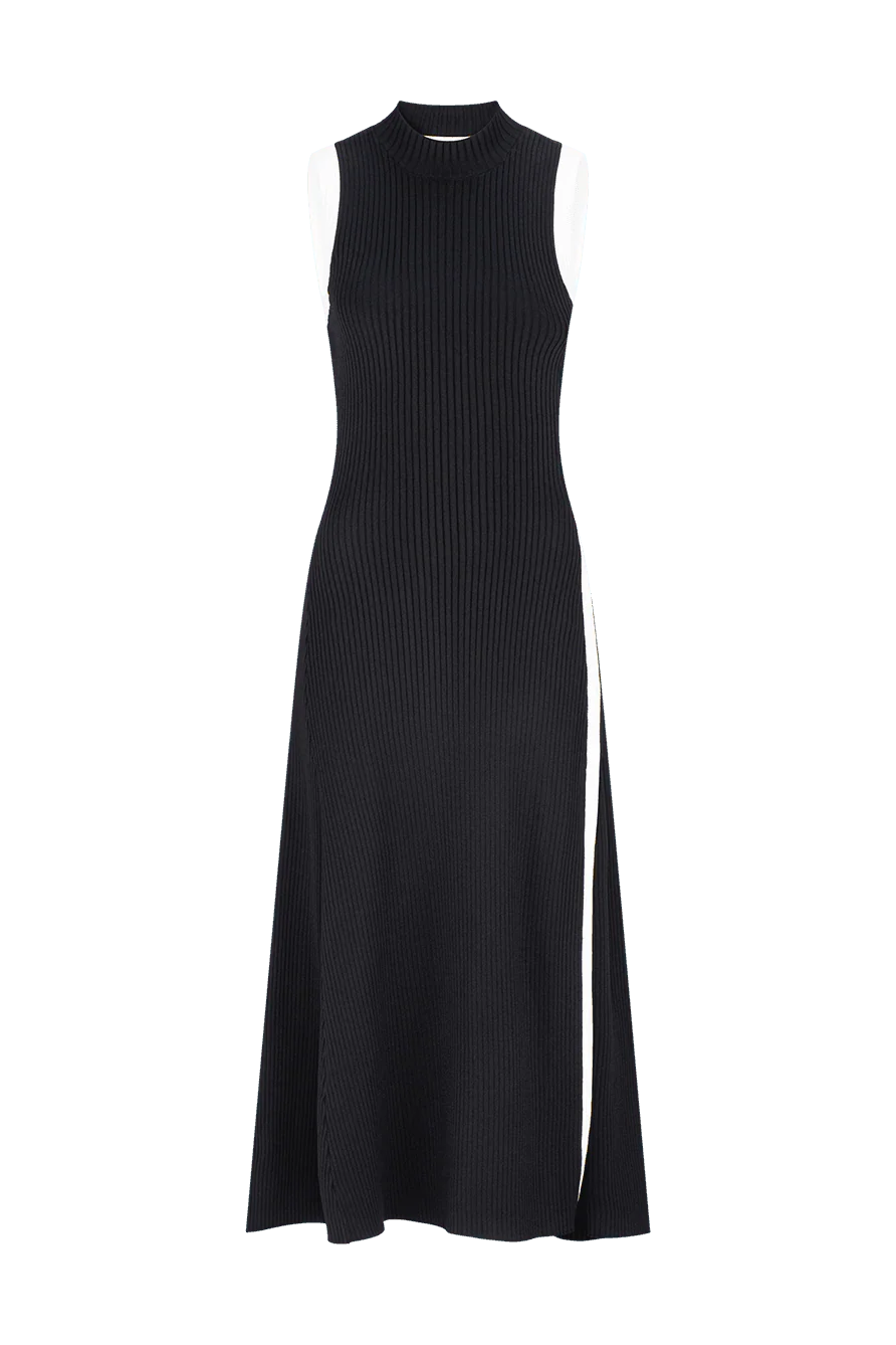 CURAAE Berlin Rib Knit Midi Dress in Black