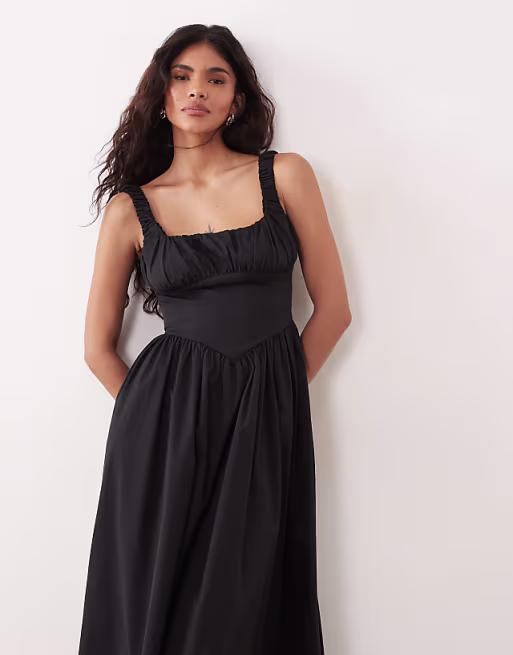Gina Tricot corset midi dress in black