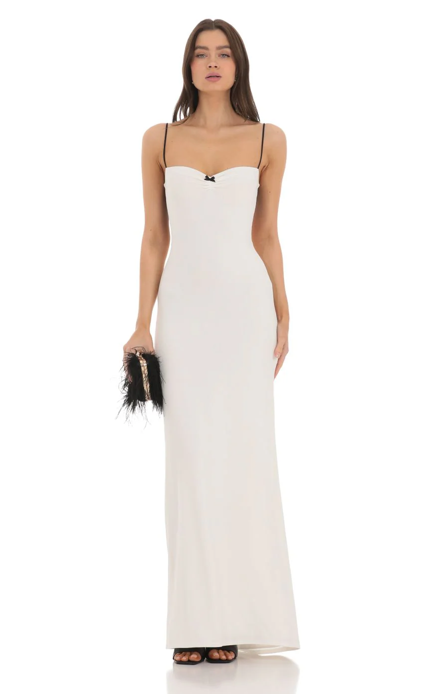 Open Back Two-Toned Maxi Dress in White - luluinthesky