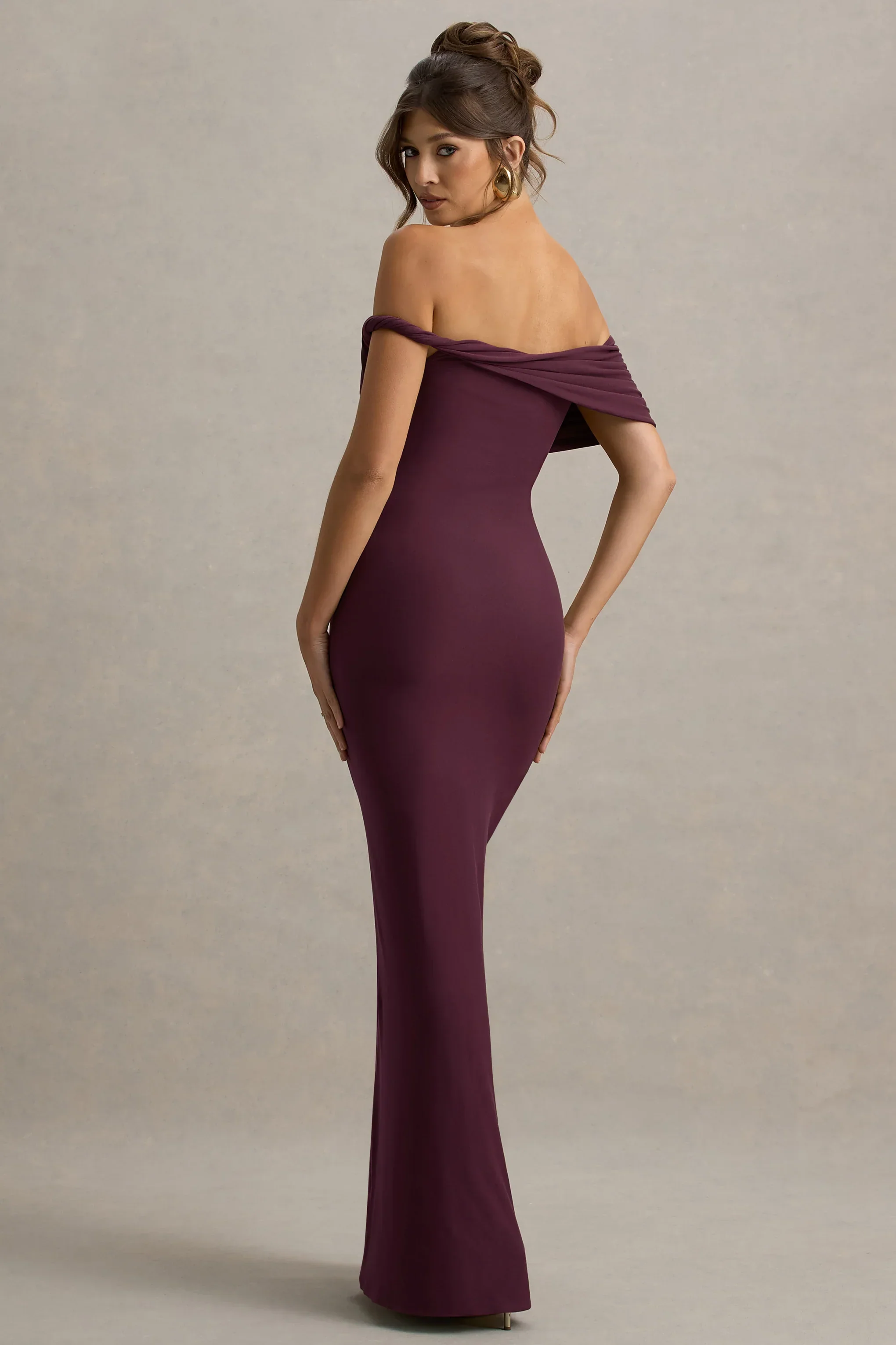 Melika | Burgundy Twisted Bardot Maxi Dress
