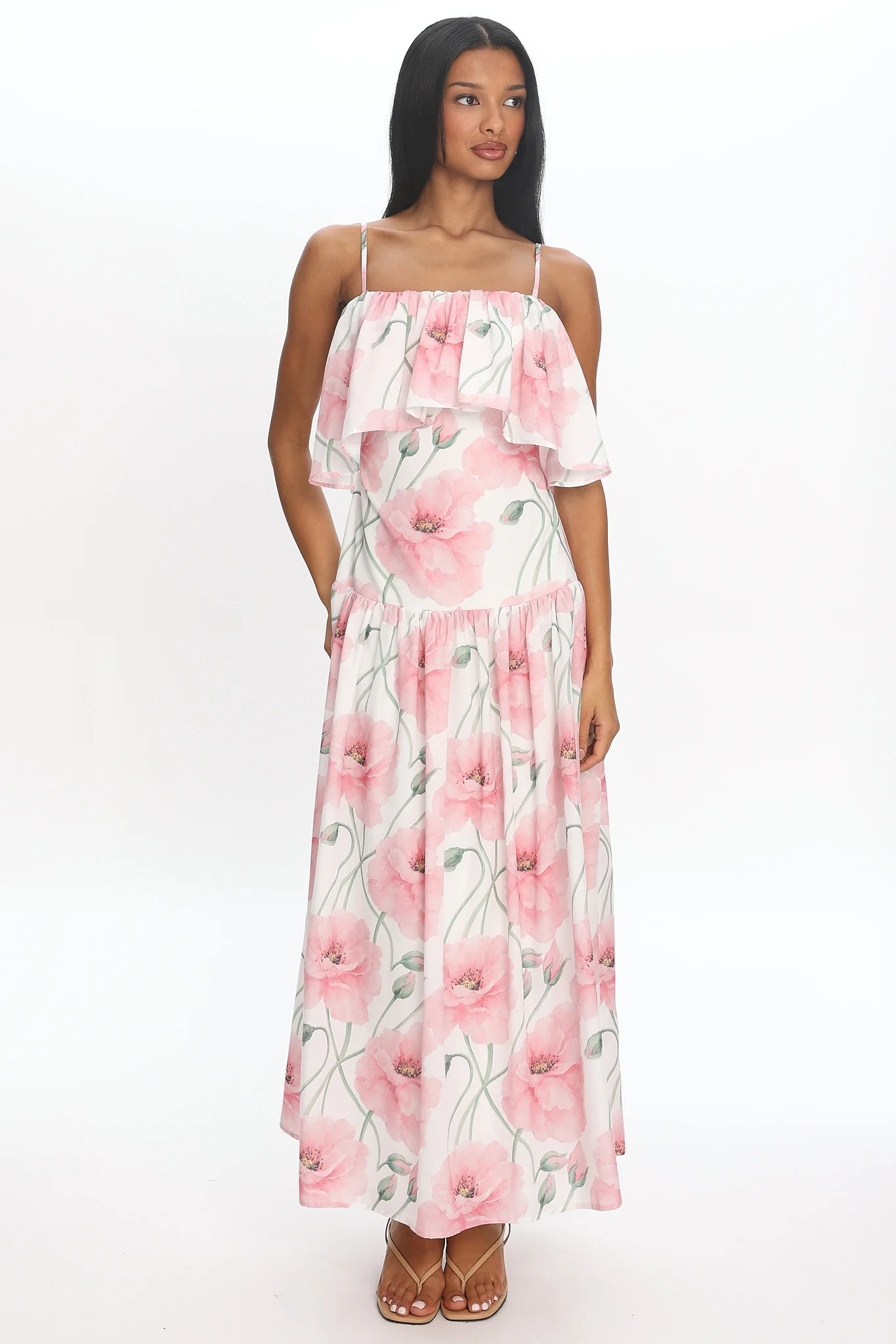 Poppy Fields Tiered Maxi Dress Pink