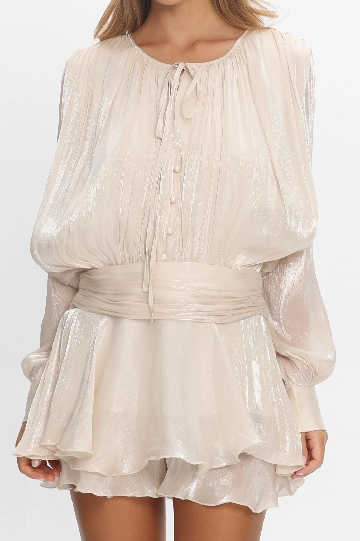 Fontaine Long Sleeve Layered Romper Oyster - luluinthesky