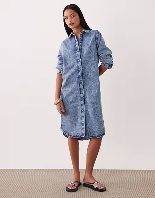 denim shirt midi dress in acid wash