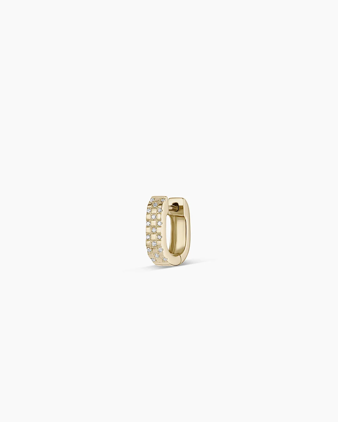 14K Diamond Checkered Mini Single Huggie
