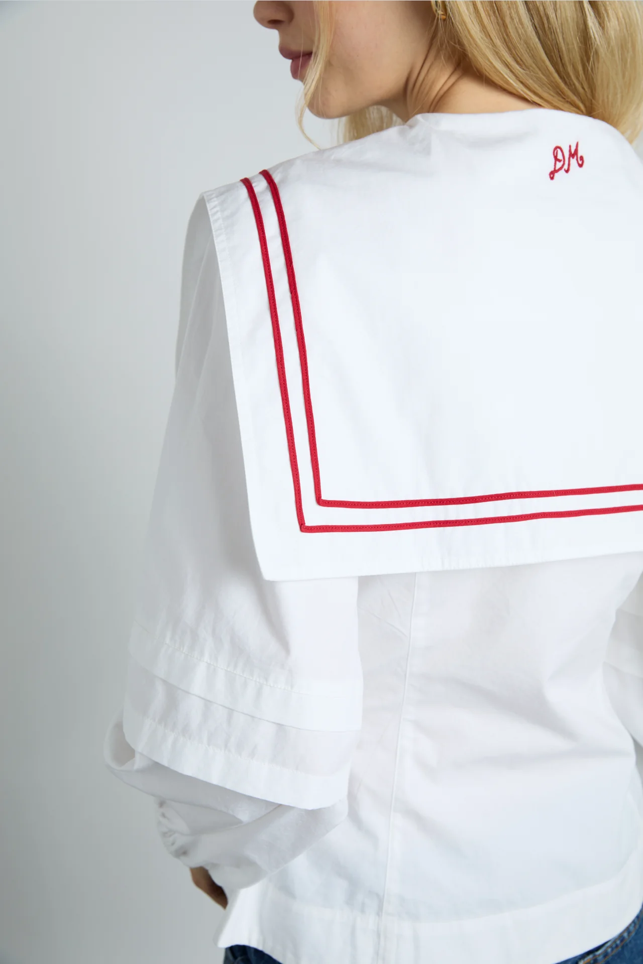 elise blouse - white with red piping - luluinthesky