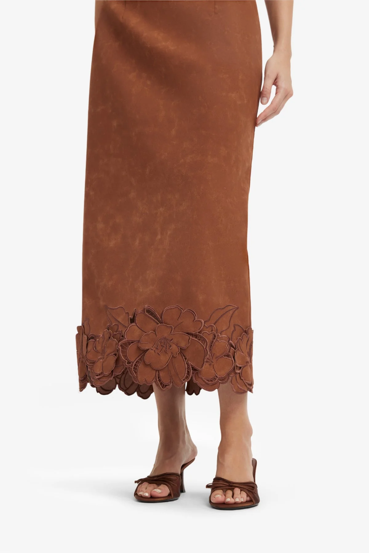 Rayna Appliqué Vegan Suede Bustier Maxi Dress - Chestnut