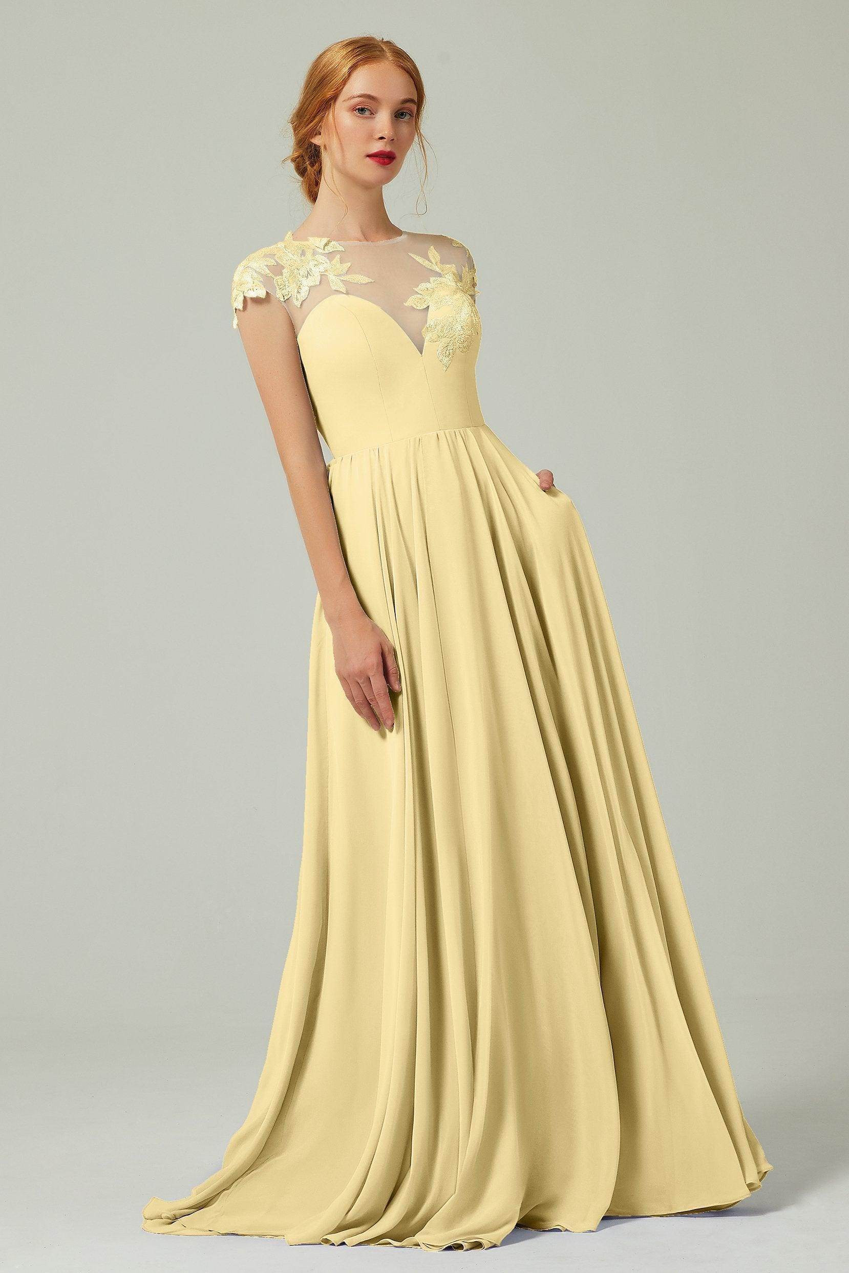 A-Line Sweep-Brush Train Chiffon Bridesmaid Dress CB0248
