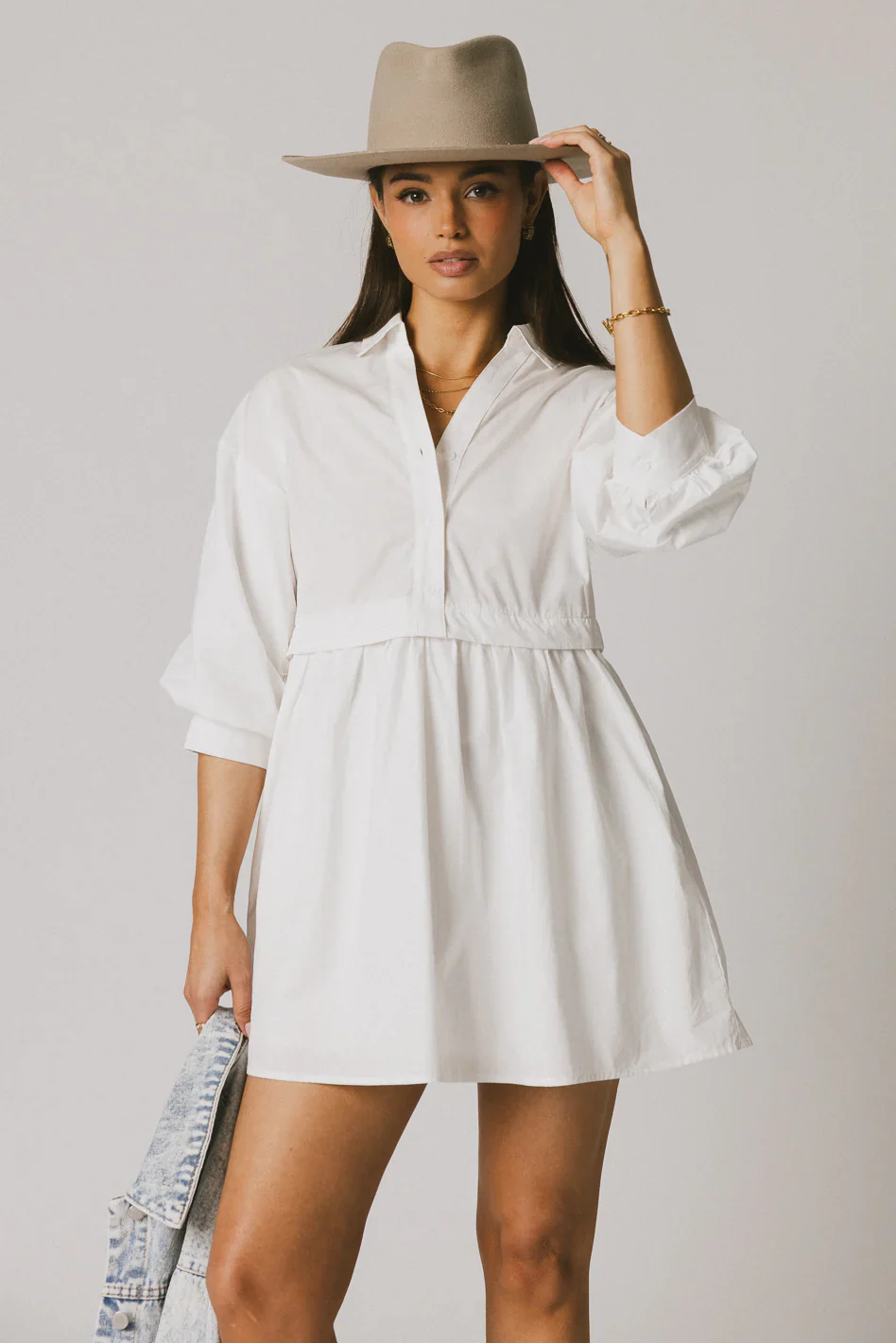 Oliver Collared Mini Dress in White