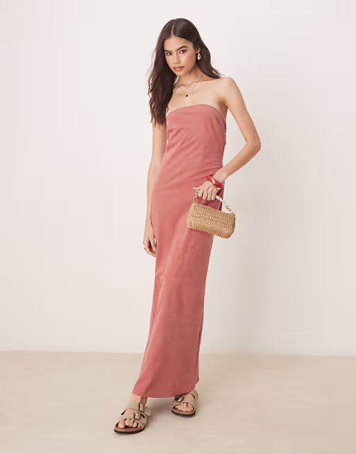 Tall bandeau maxi dress in terracotta