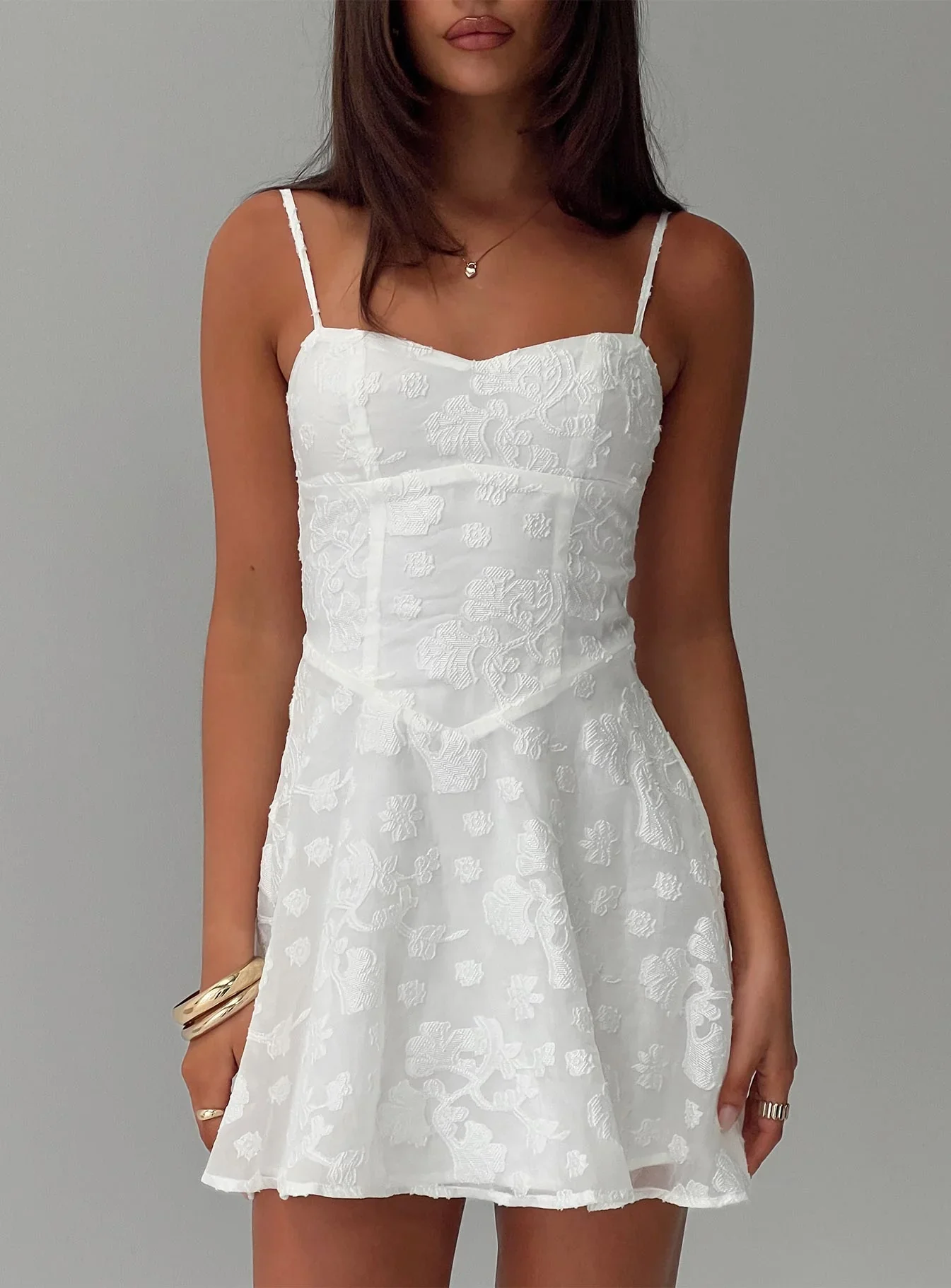 New Chapters Broderie Mini Dress White - luluinthesky