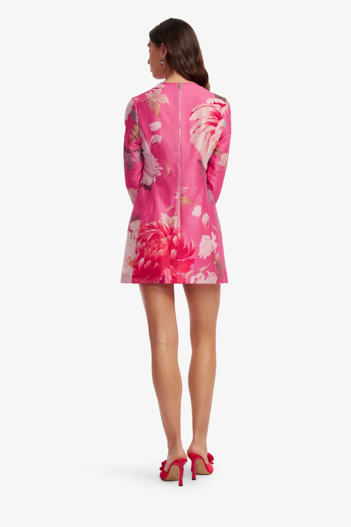 Aliza Long Sleeve Mini Dress - Peony Print in Fuchsia