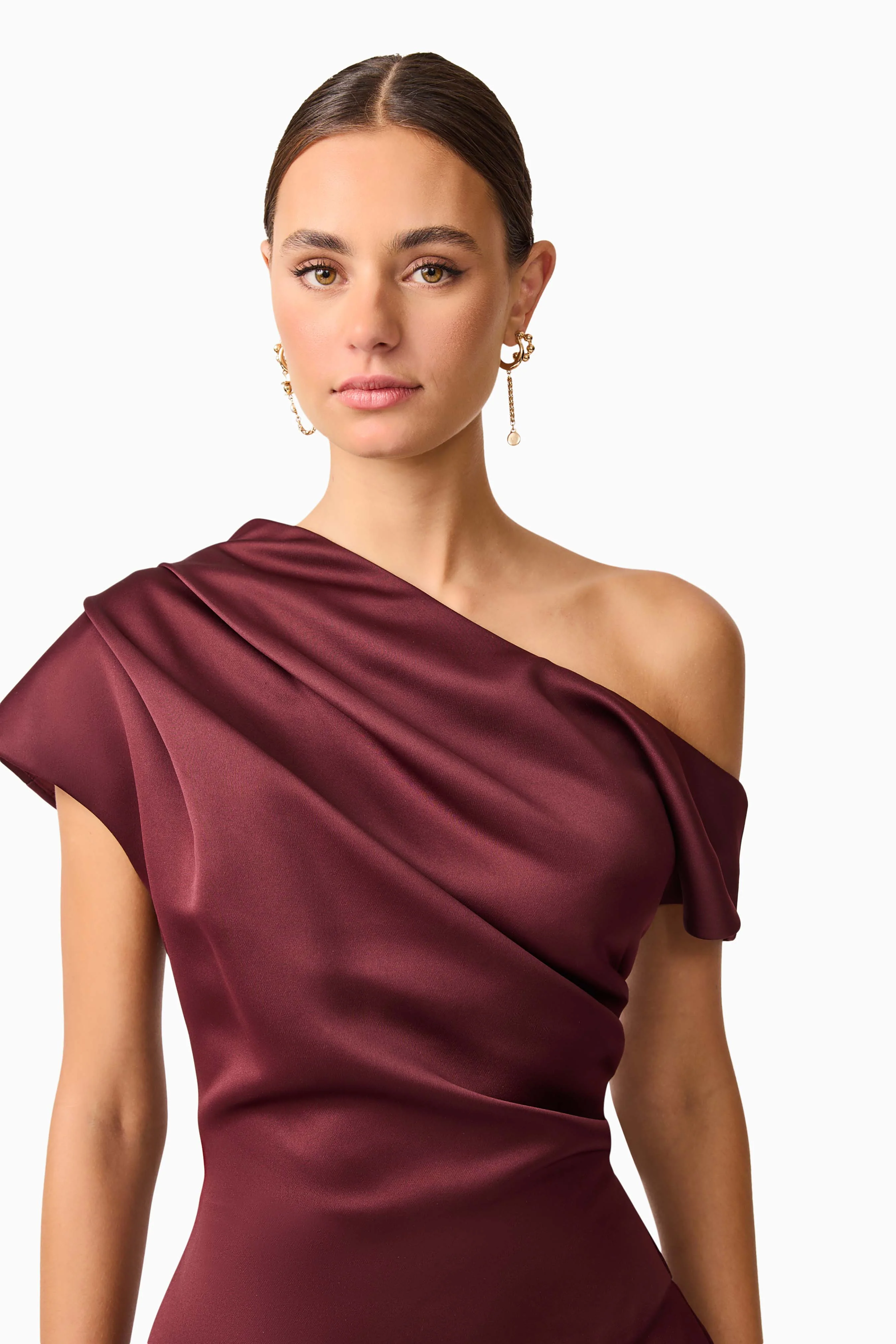 Livia Asymmetrical Gown in Burgundy