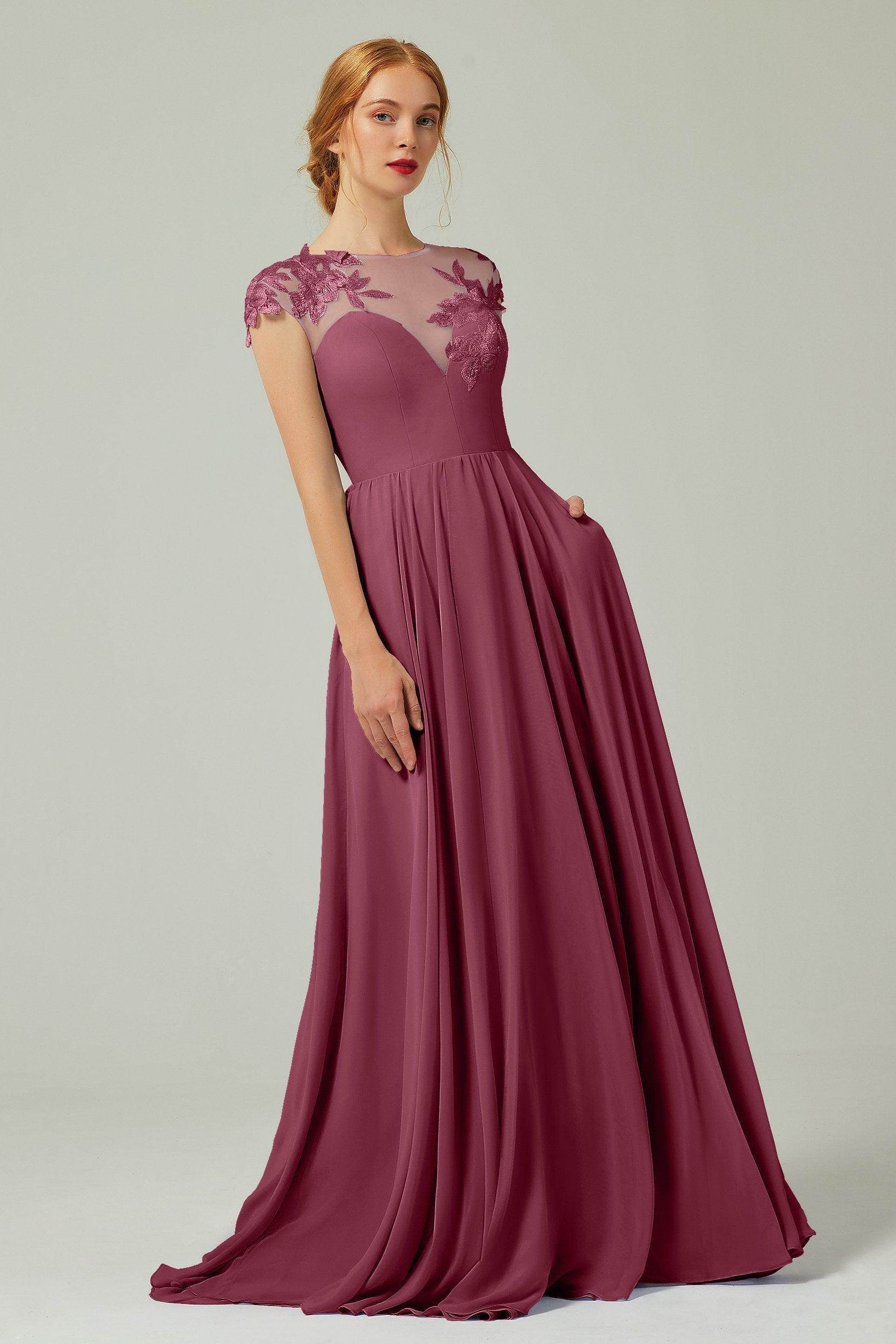 A-Line Sweep-Brush Train Chiffon Bridesmaid Dress CB0248
