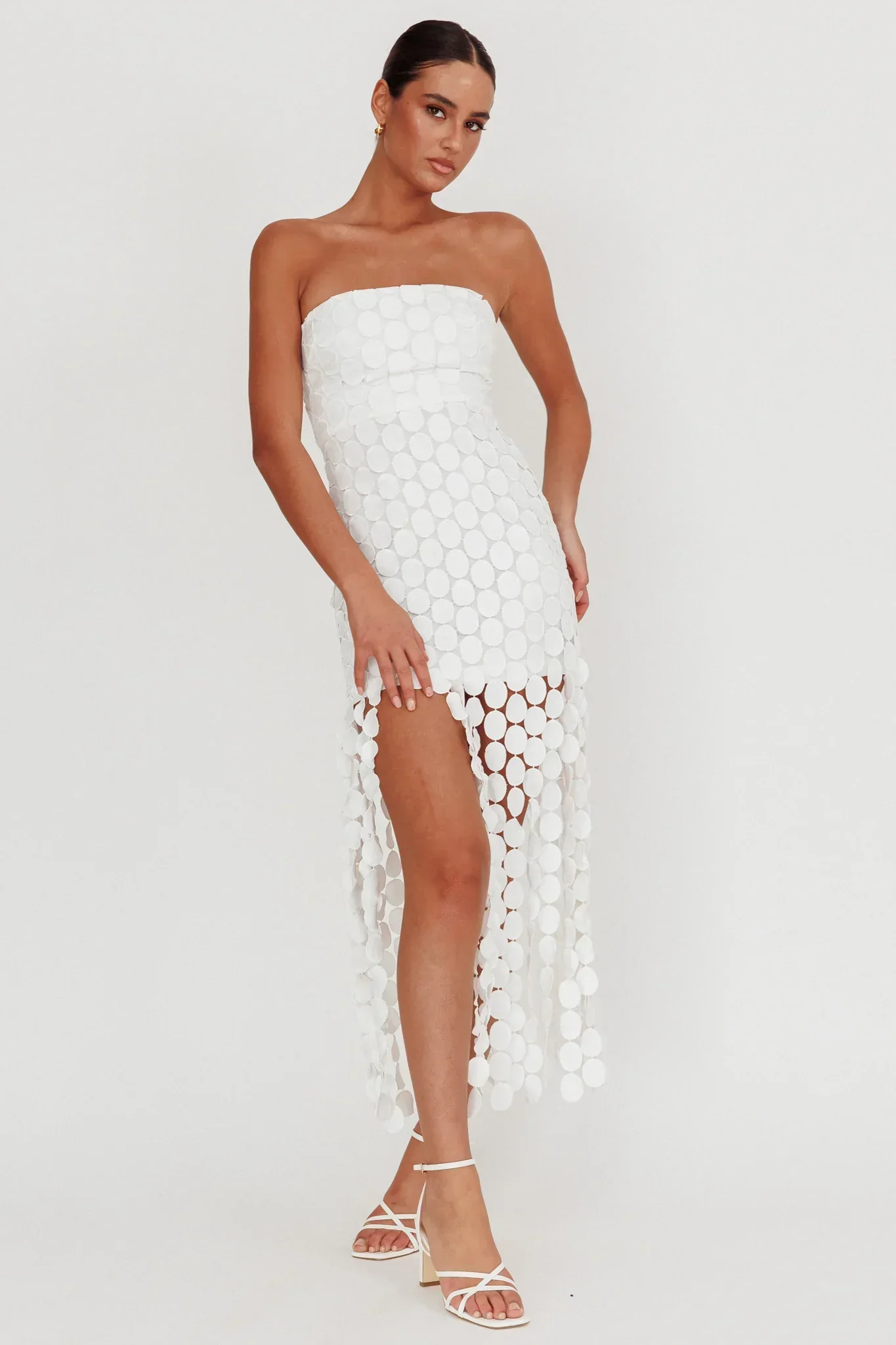 Elio Circle Trim Strapless Mini Dress White