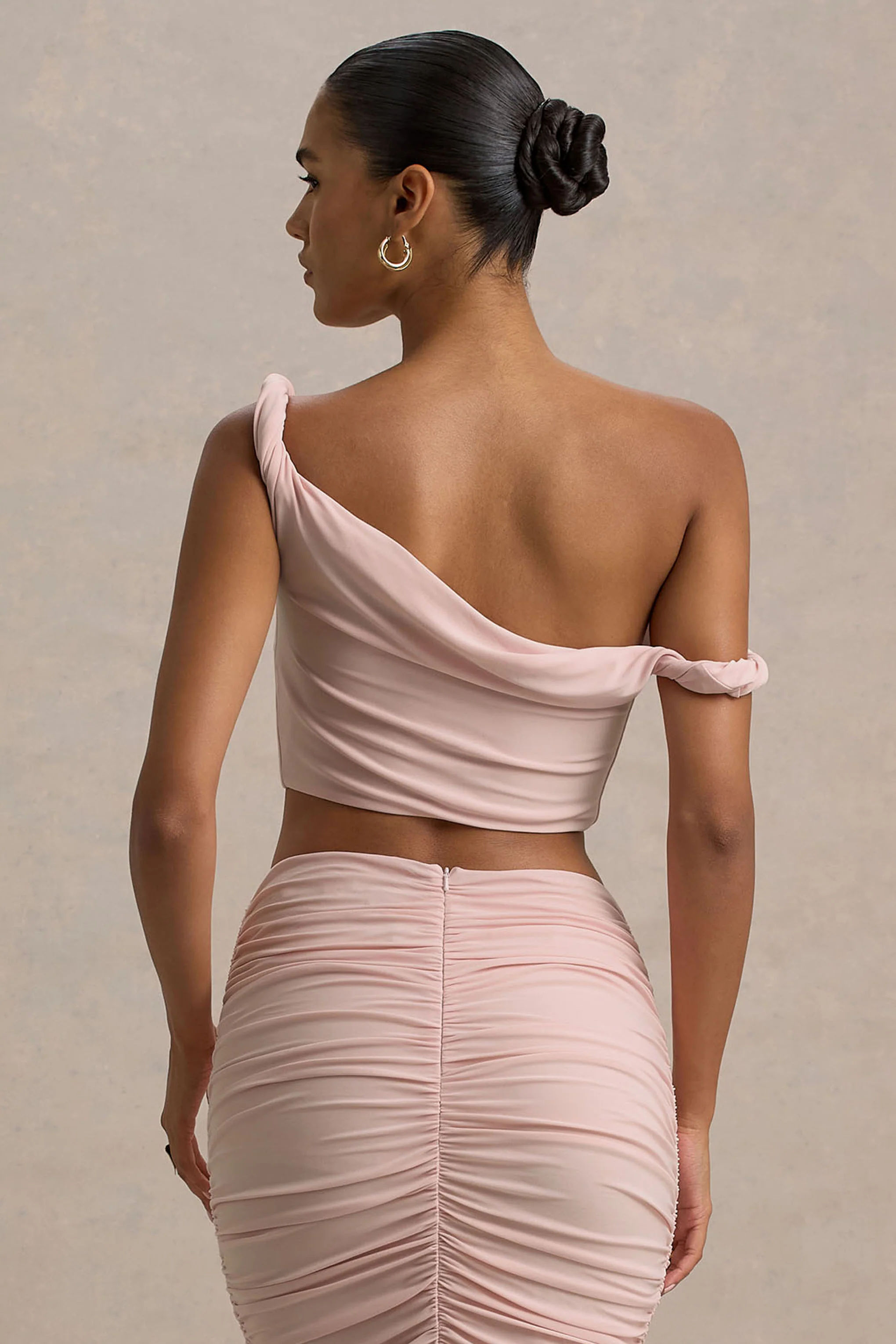 Ariel | Light Pink Twisted Asymmetric Crop Top