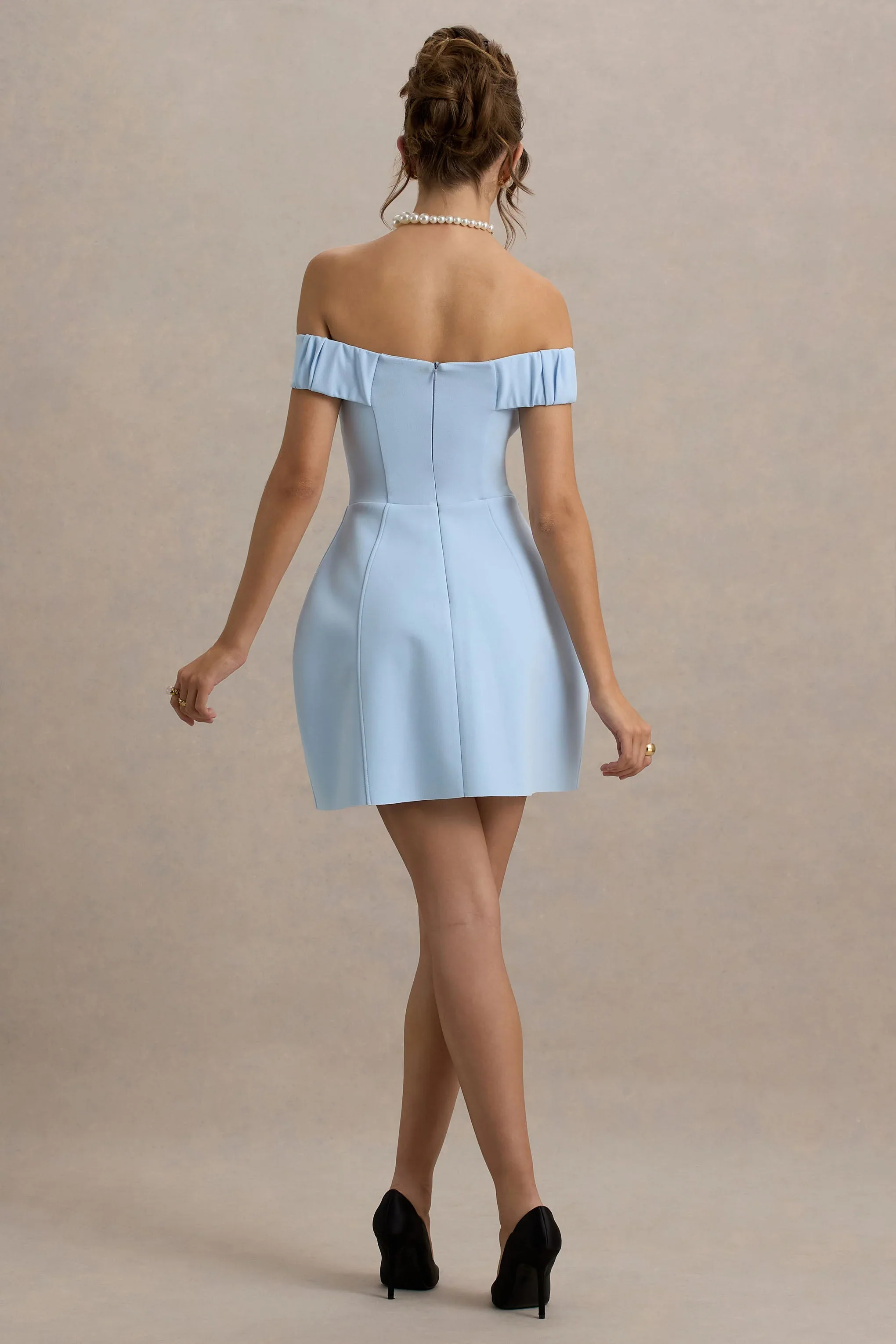 Lavender | Powder Blue Sweetheart Mini Dress With Bow Detail