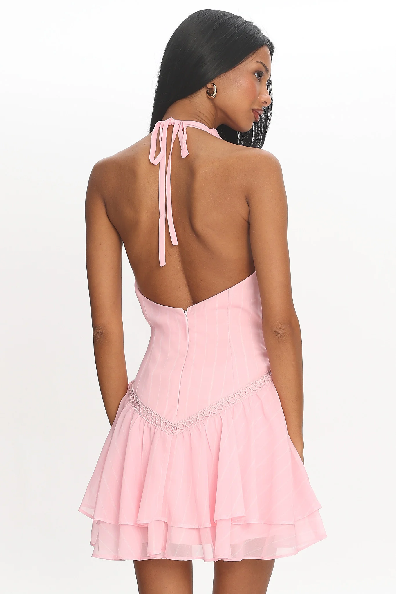 Perion Halter Mini Dress Light Pink - luluinthesky