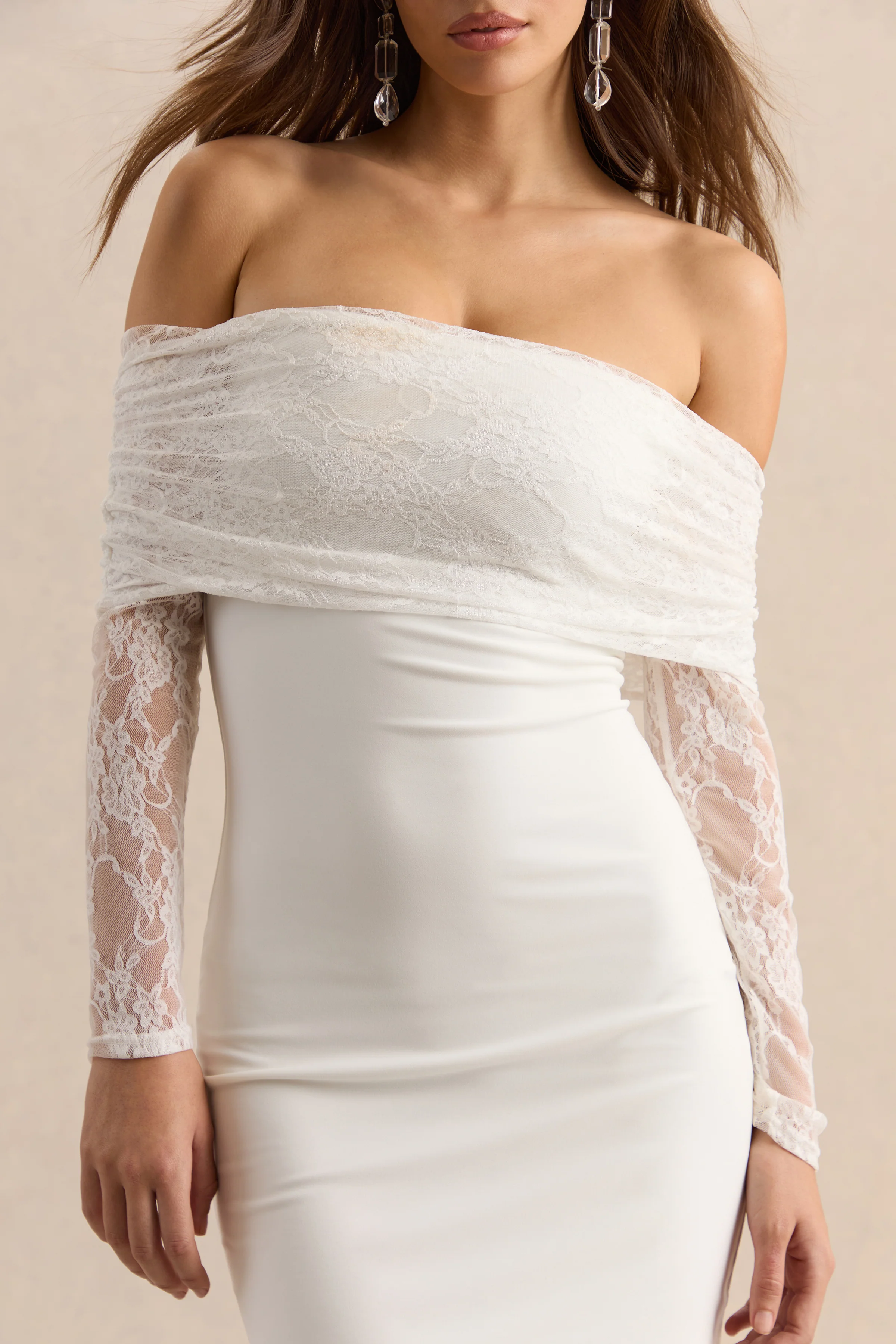 Incantelle | White Bardot-Neck Mini Dress