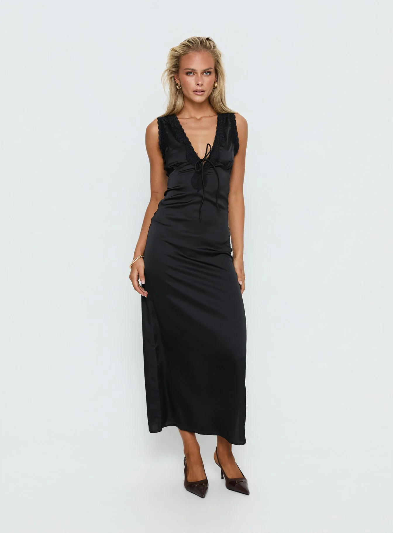 Kasalie Lace Trim Maxi Dress Black