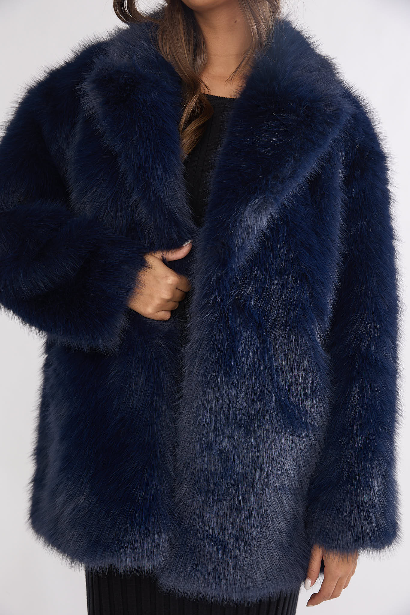 Rilani Faux Fur Pocket Coat Navy