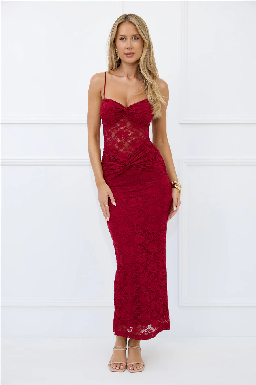 Chic After Dark Lace Maxi Dress Burgundy