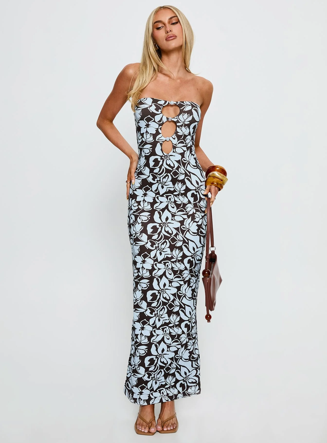 Saijana Strapless Maxi Dress Blue / Brown Floral