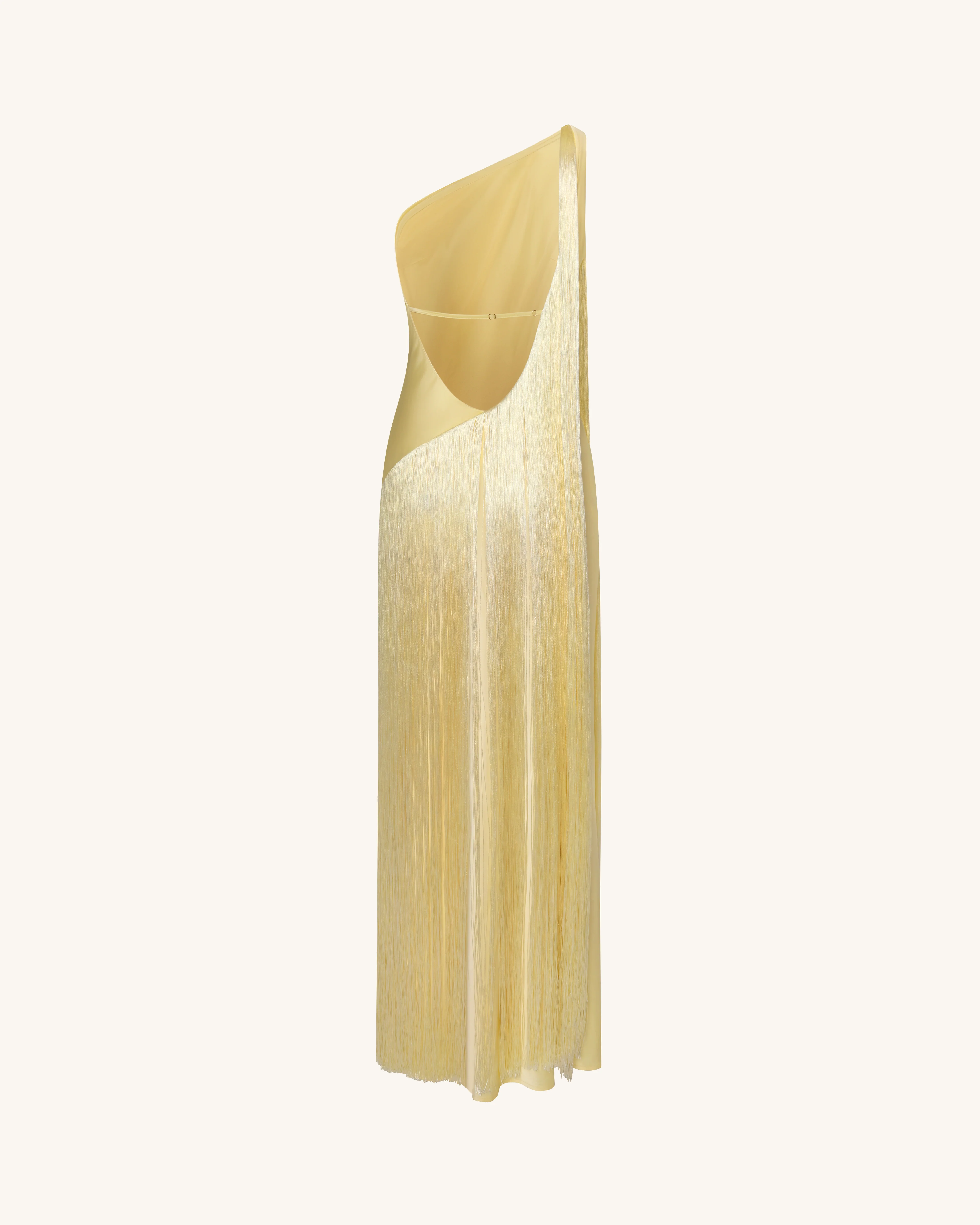 Fringe One Shoulder Maxi Dress - Champagne - FASHION NOB