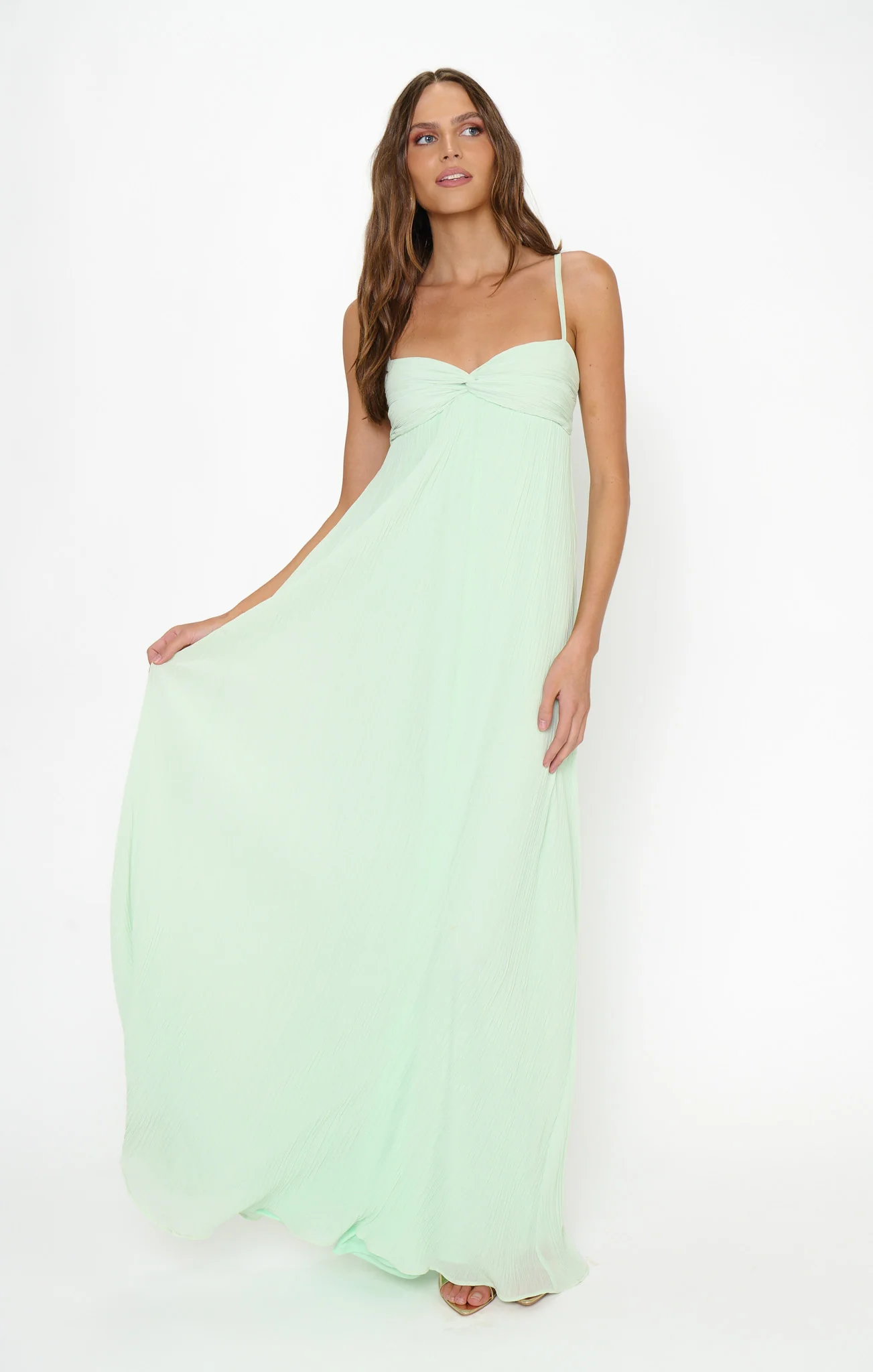 Libby Maxi Dress ~ Pistachio Pleated Chiffon