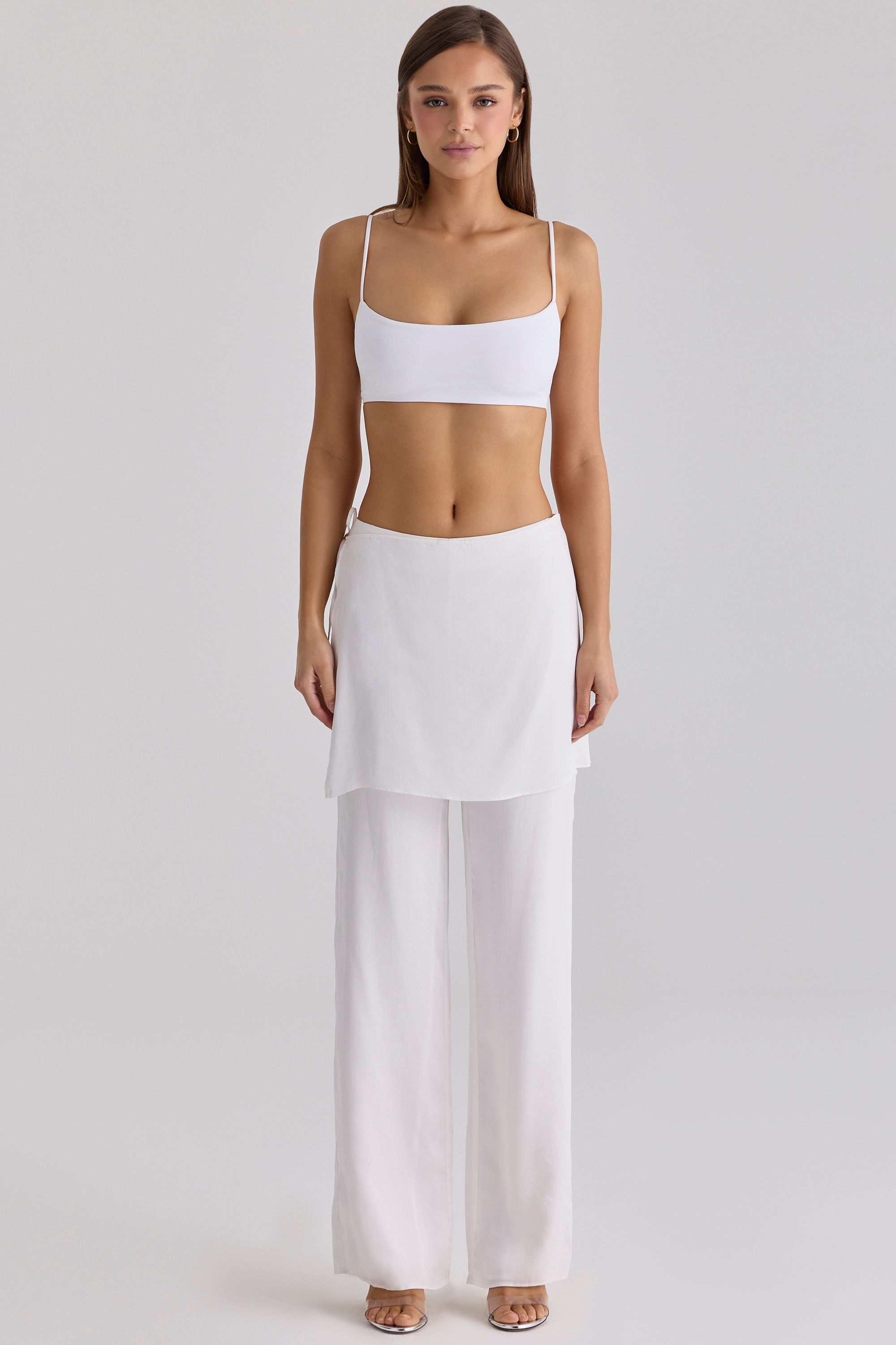 White Sateen Trousers With Over Skirt