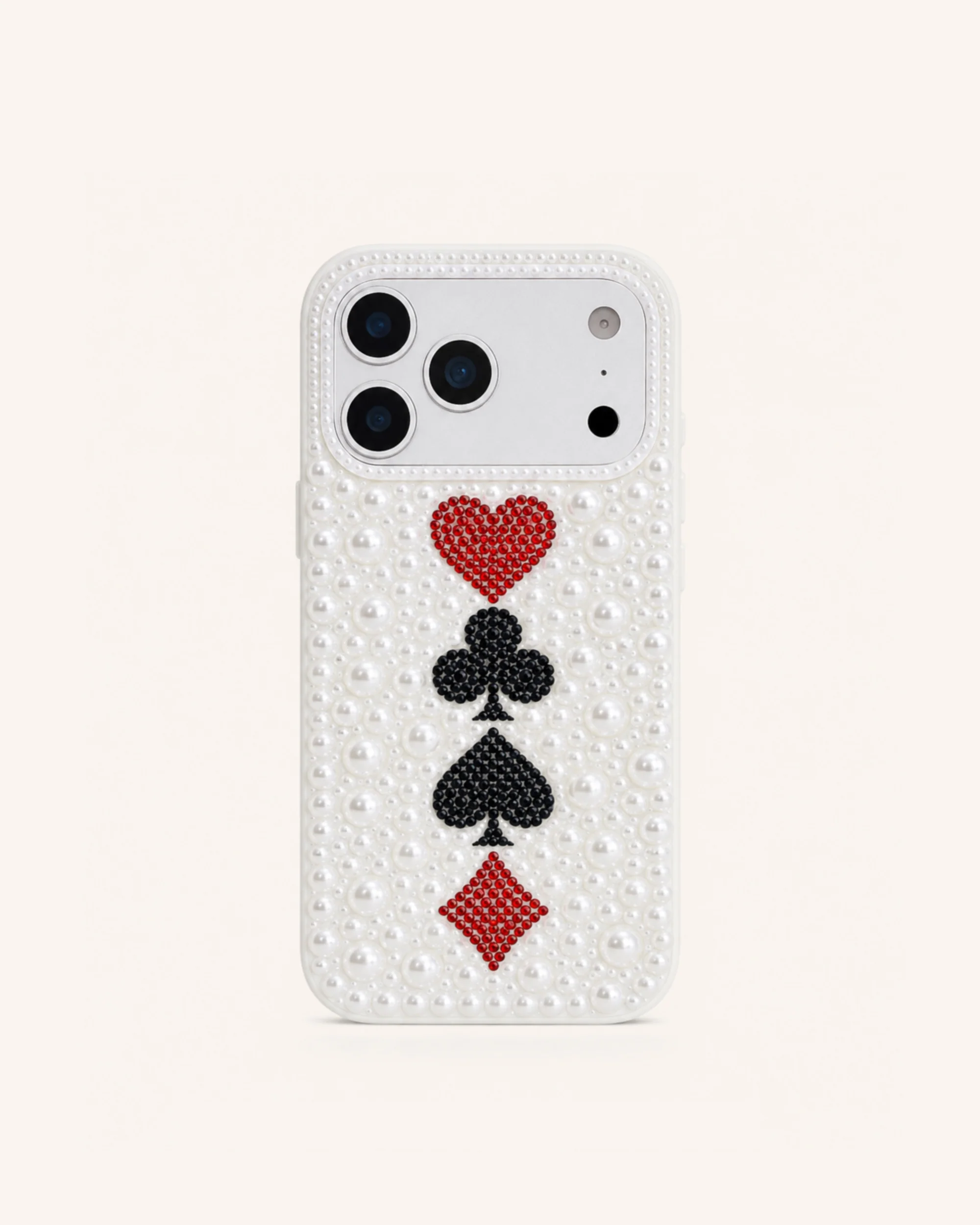 Card Suit Faux Pearl Phone Case - White