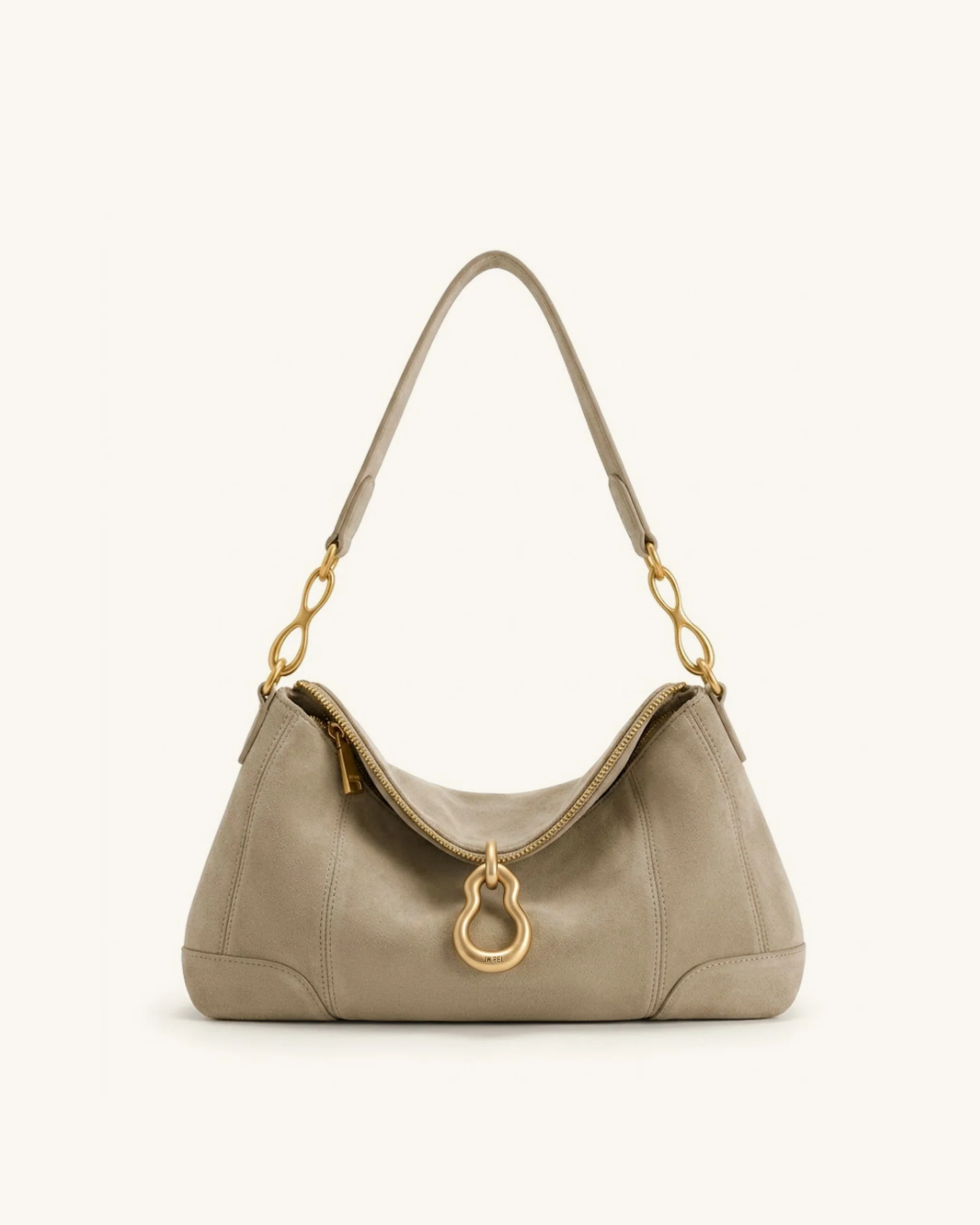 Jayla Faux Suede Metal Pendant Embellished Shoulder Bag - Grey