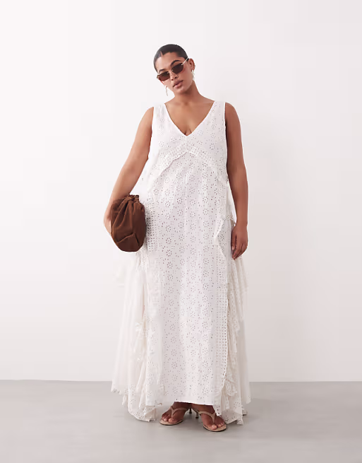 ARRANGE Curve broderie tiered maxi dress in White