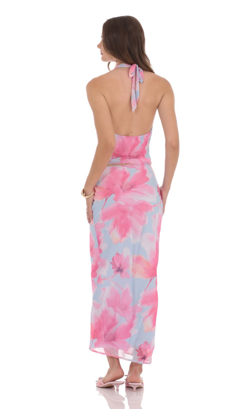 Tropical Floral Maxi Skirt in Blue and Pink
