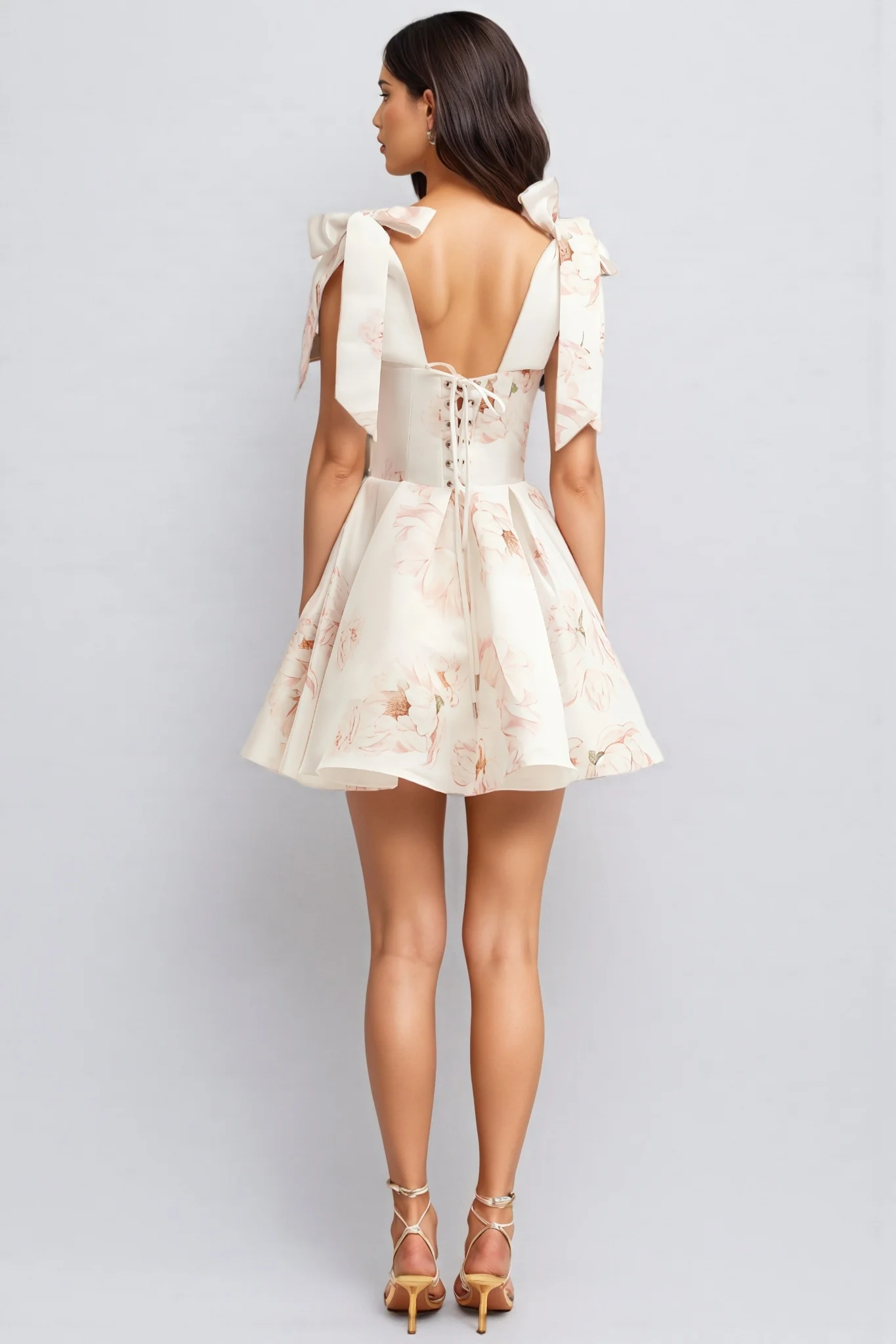 Zinat Beige Pink Floral Mini Dress