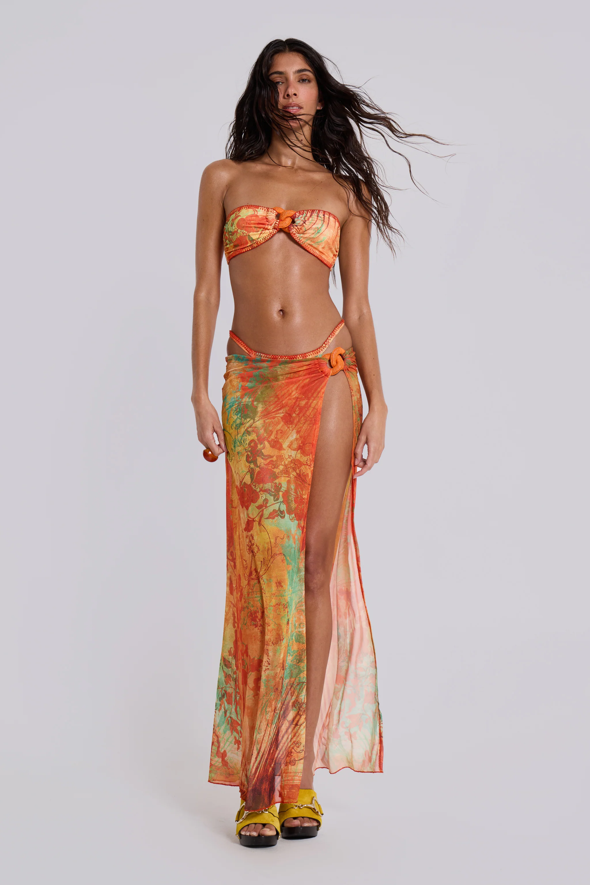Mari Asymmetric Maxi Skirt With Rattan Trim