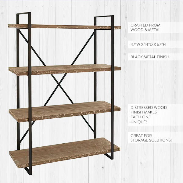 Industrial Cross Back Bookshelf