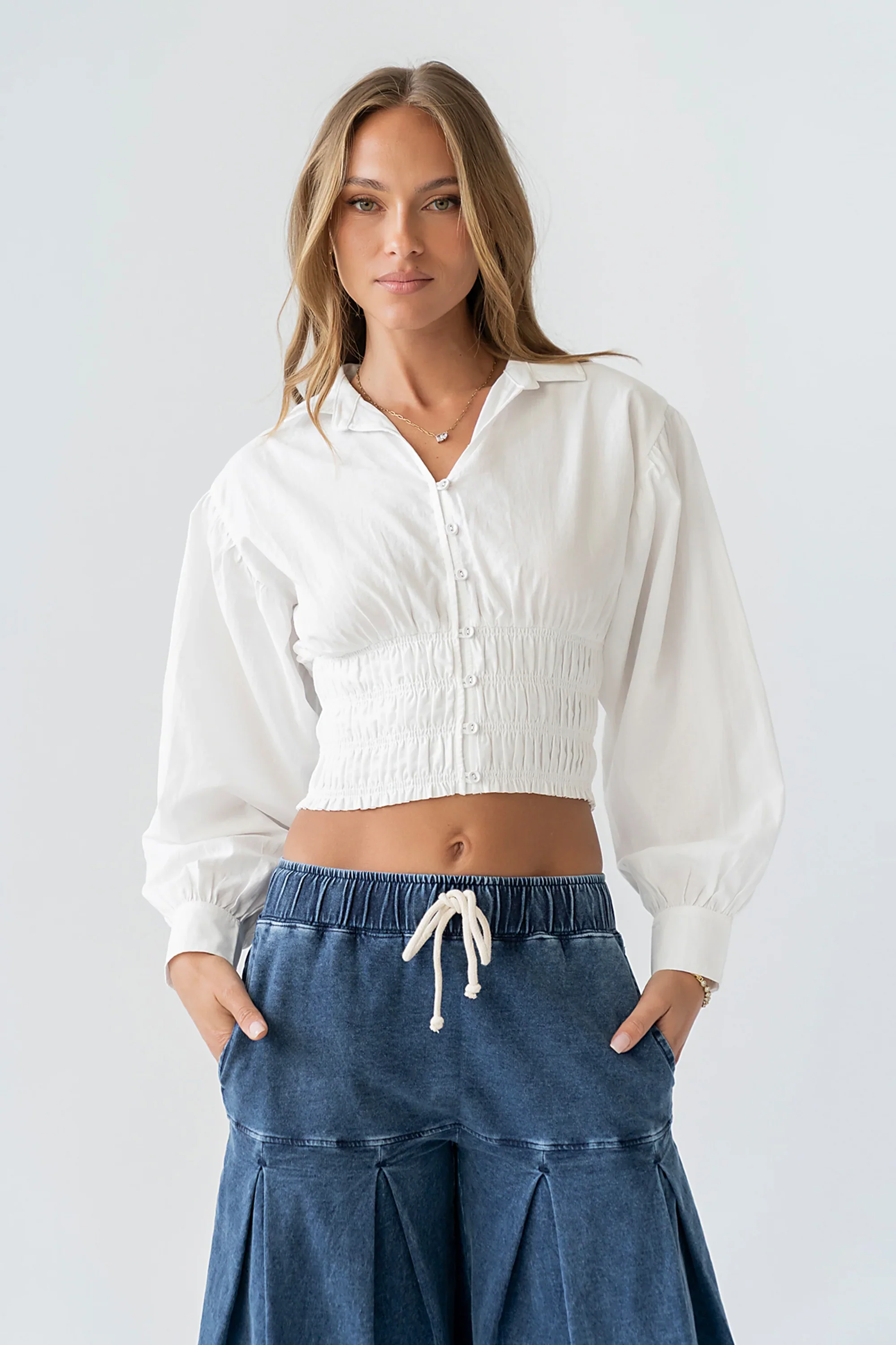 Yena Smocked Blouse in White