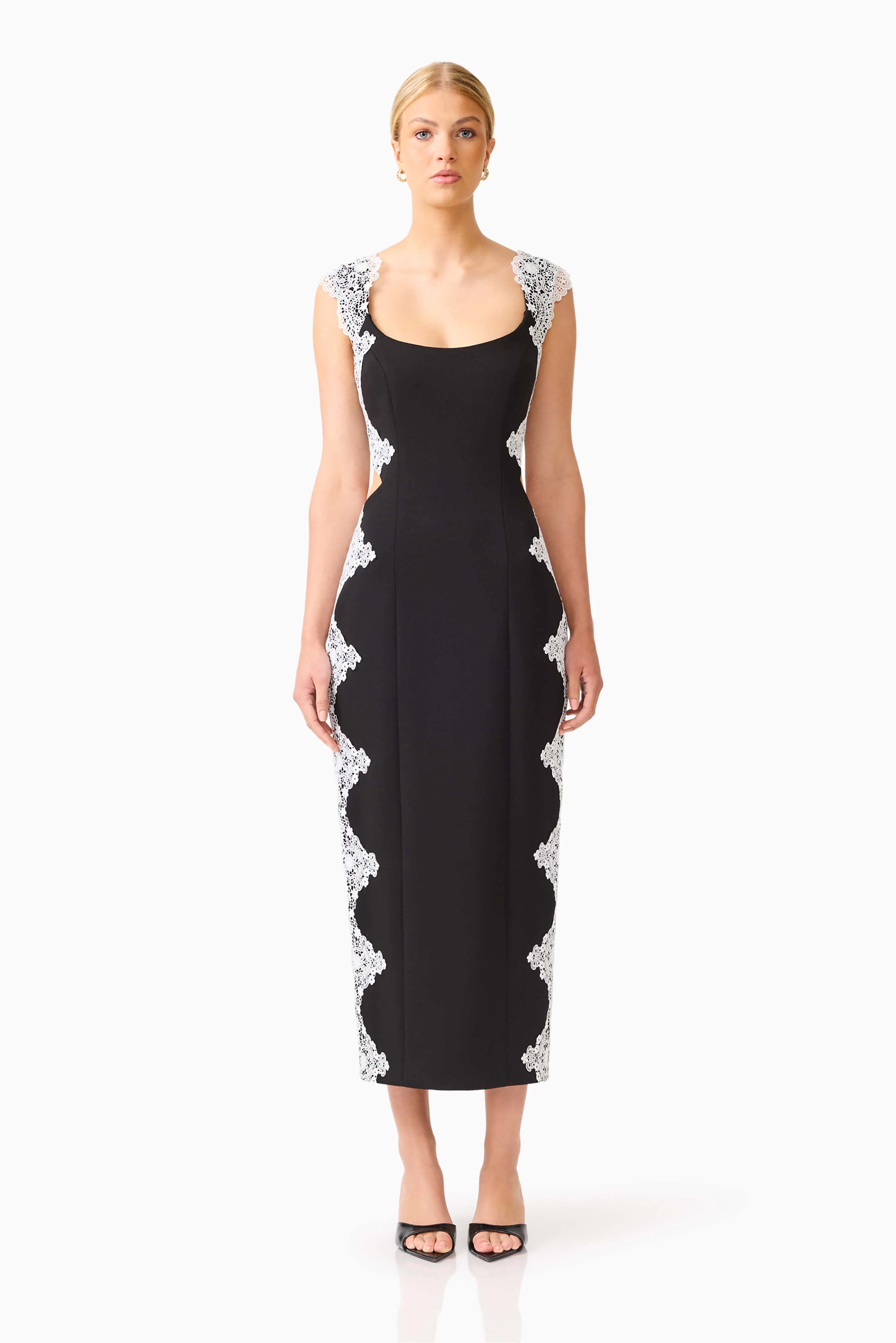 Elysia Lace Midi Dress in Black