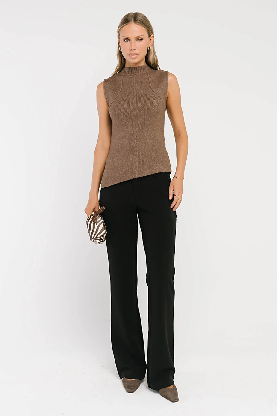 Bella Asymmetrical Knit Top in Taupe
