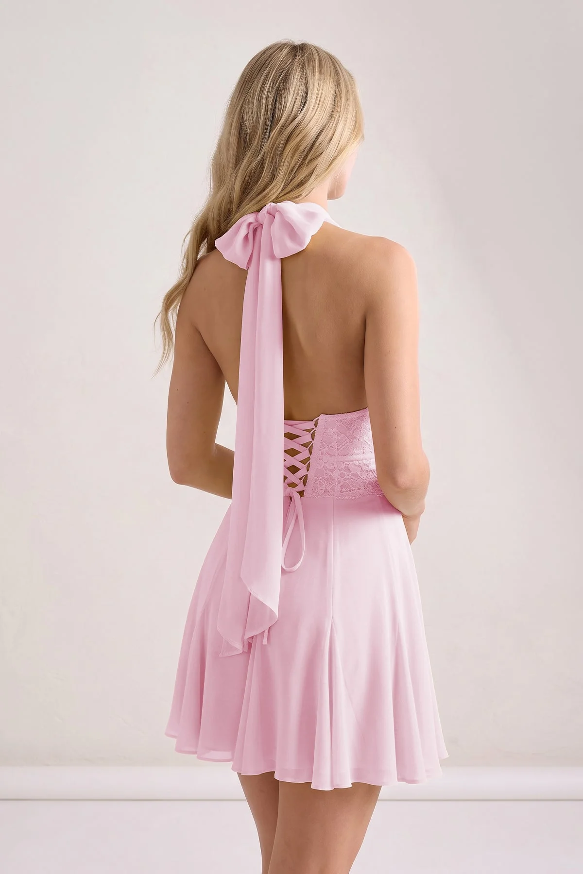 Yellow Plunge A-Line Linen Ruffled Homecoming Dress with Bow