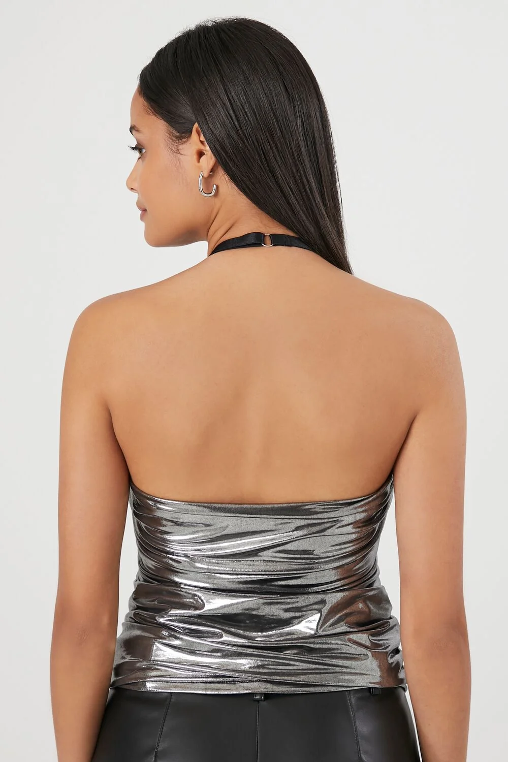 Metallic Ruched Halter Top